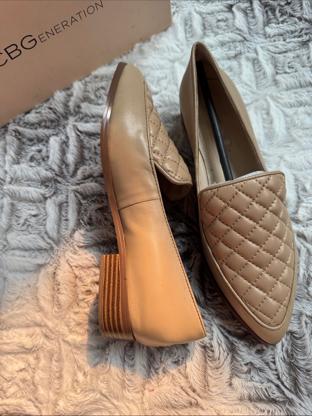 BCBGeneration Quilted Pointed-Toe Loafers in Tan - Picture 2 of 3